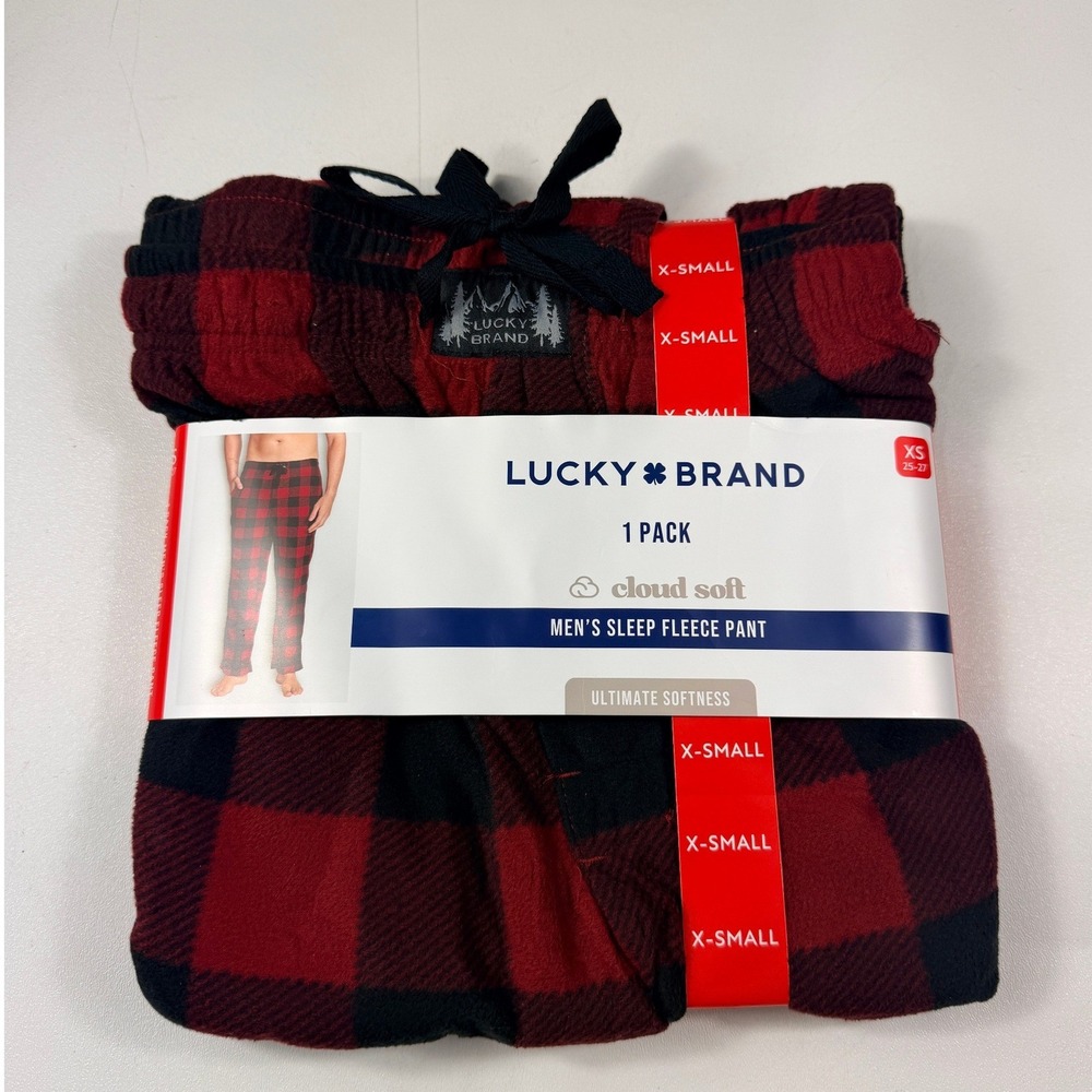 Lucky Brand Sleep Fleece Pant Mens XS Red Black Buffalo Plaid Cloud Soft NEW